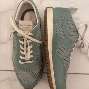 rag & bone Mint-Blue Perforated Leather Sneakers